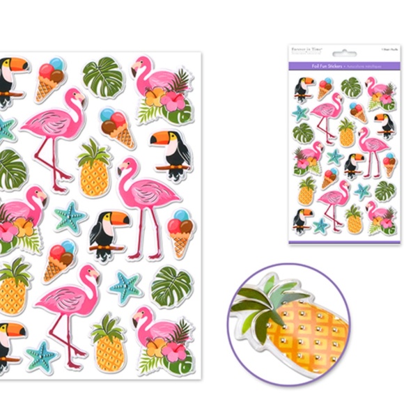 48 Foil Fun Puffy Stickers Flamingo 5.5"x8.25" - Picture 4 of 6